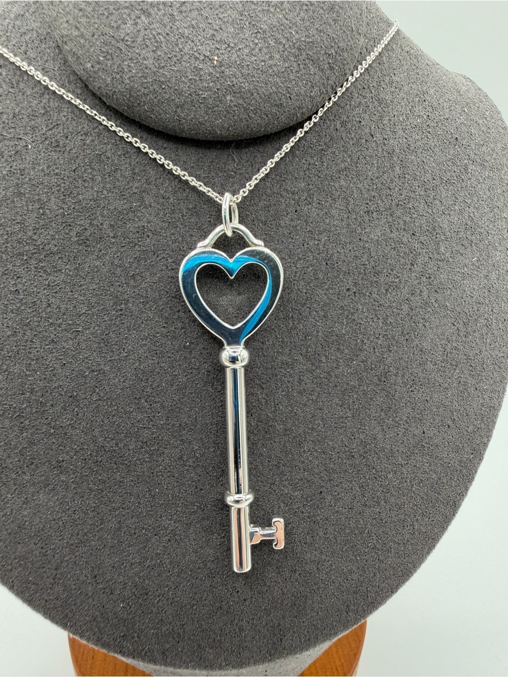 Tiffany & Co. Silver Heart Key Pendant Necklace with Signature Blue Pouch - Picture 7 of 8